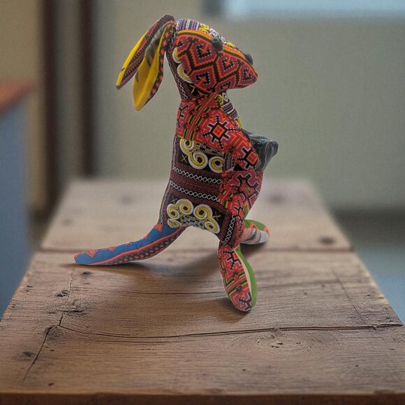 Brocade Handcrafted Multicolor Kangaroo Stuffed Animal With Joey - Picture 1 of 9